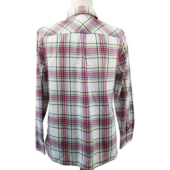 Talbots Petites White Red / Pink Yellow Paid Button Down Size MP - Picture 2 of 7